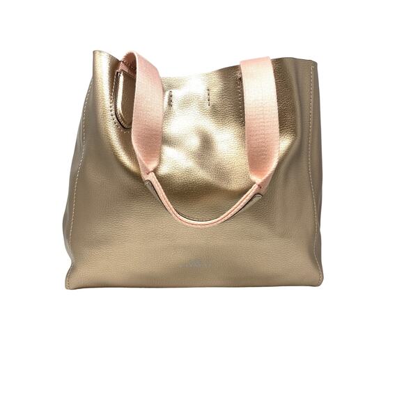 Coach Goldtone Large Derby Leather Tote Bag Rose Gold Pink Handles - Picture 1 of 12